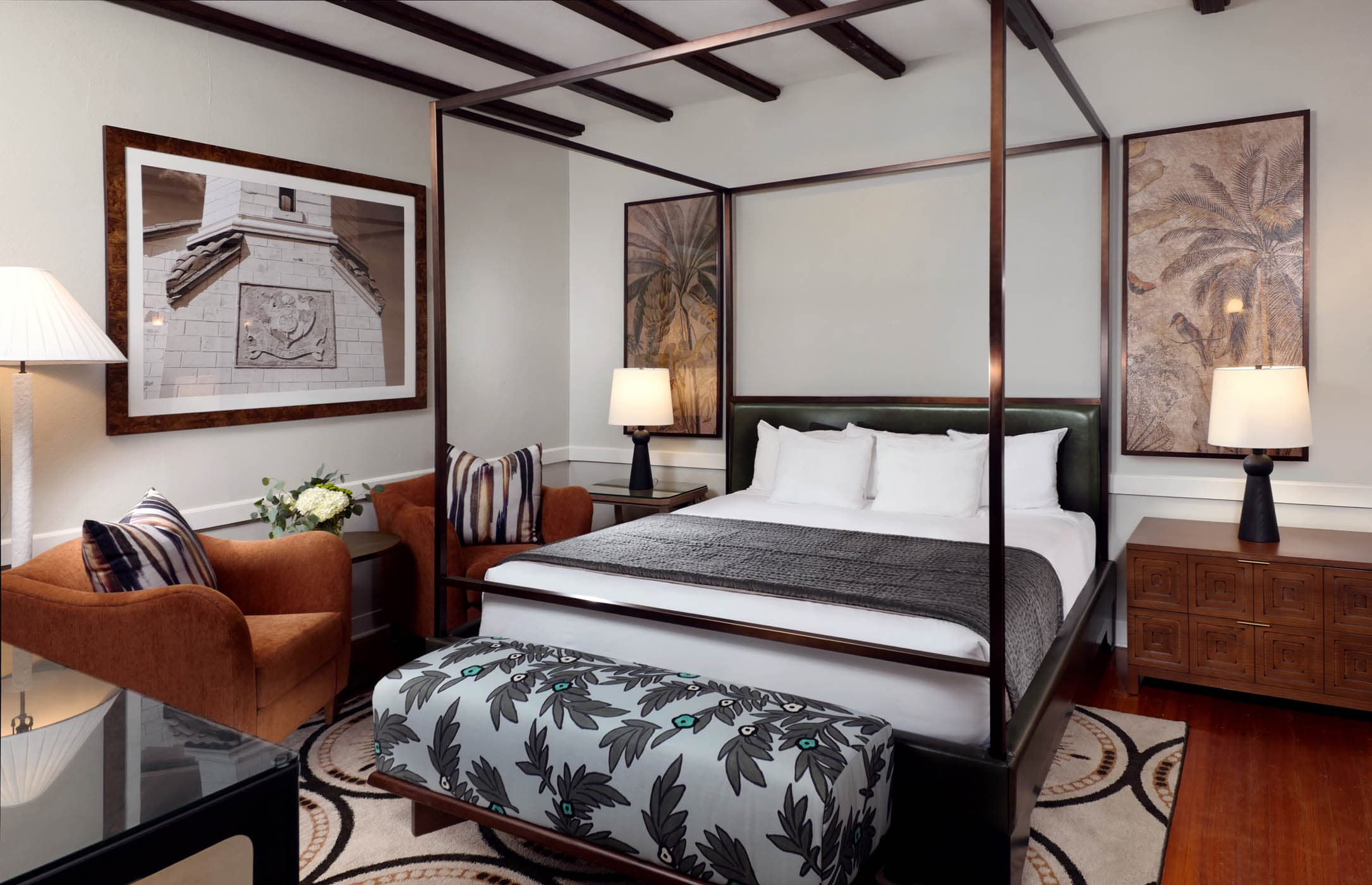 A king bed with a canopy in a Crane Traditional King room