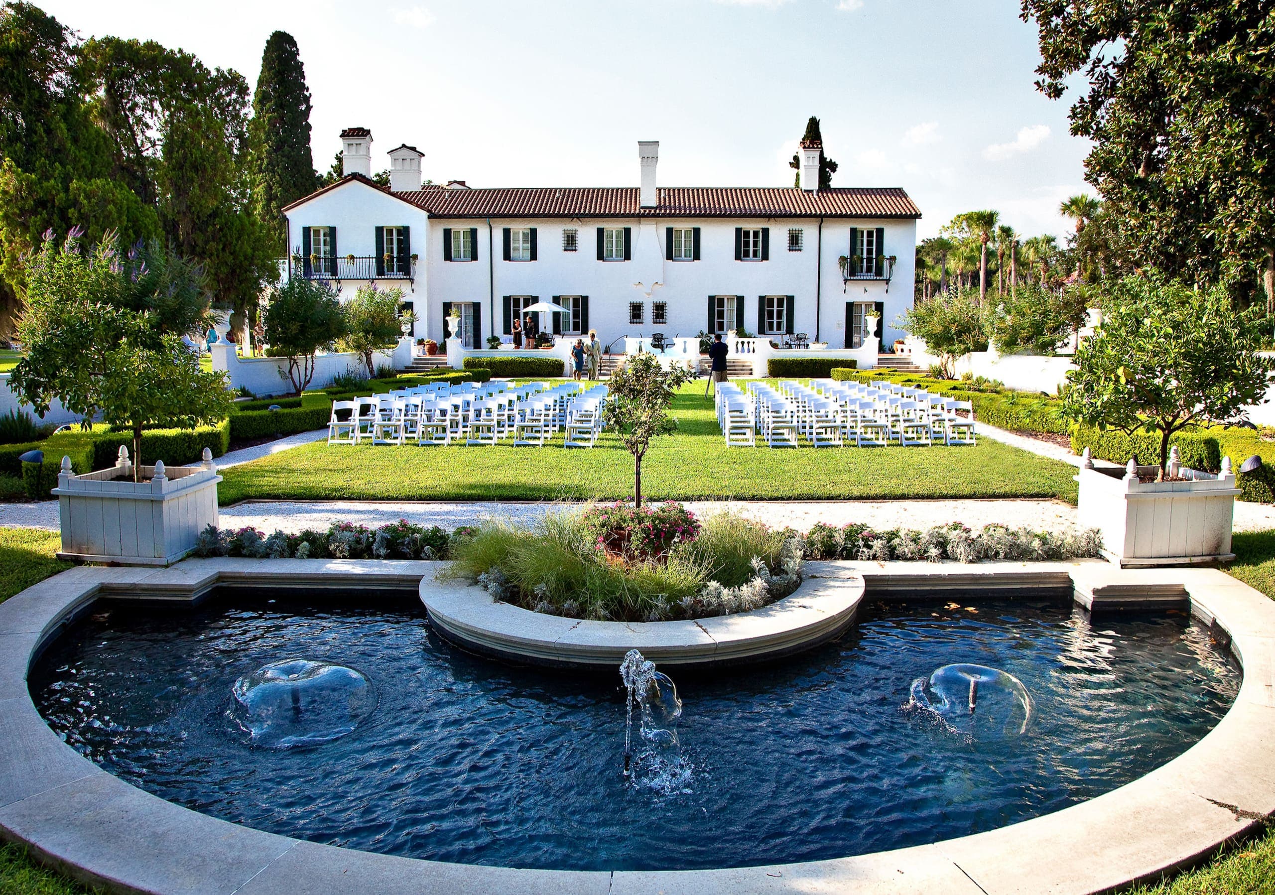 A wedding space set up outside for a ceremony at JIRC