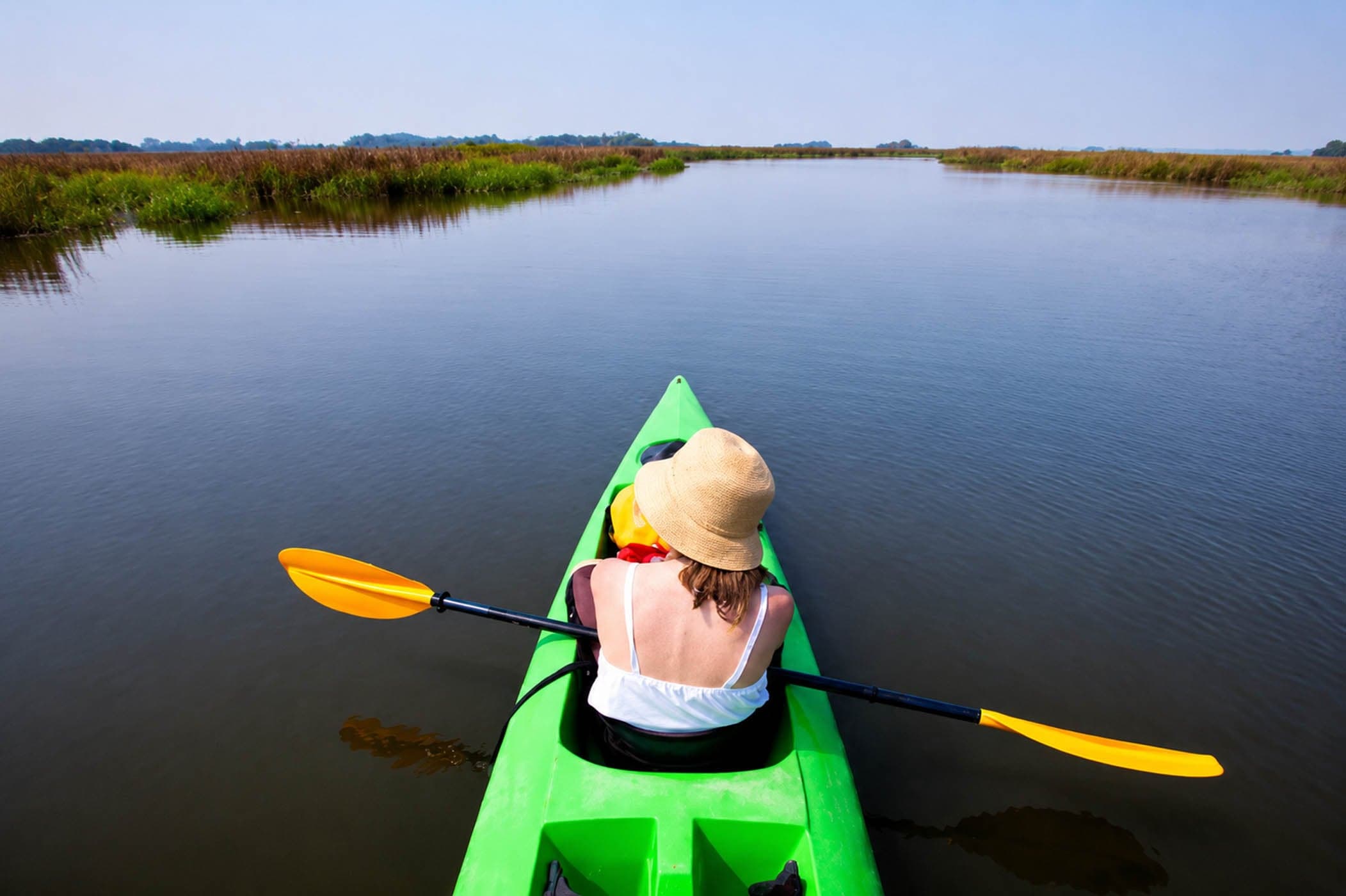 A woman and her child in a kayak