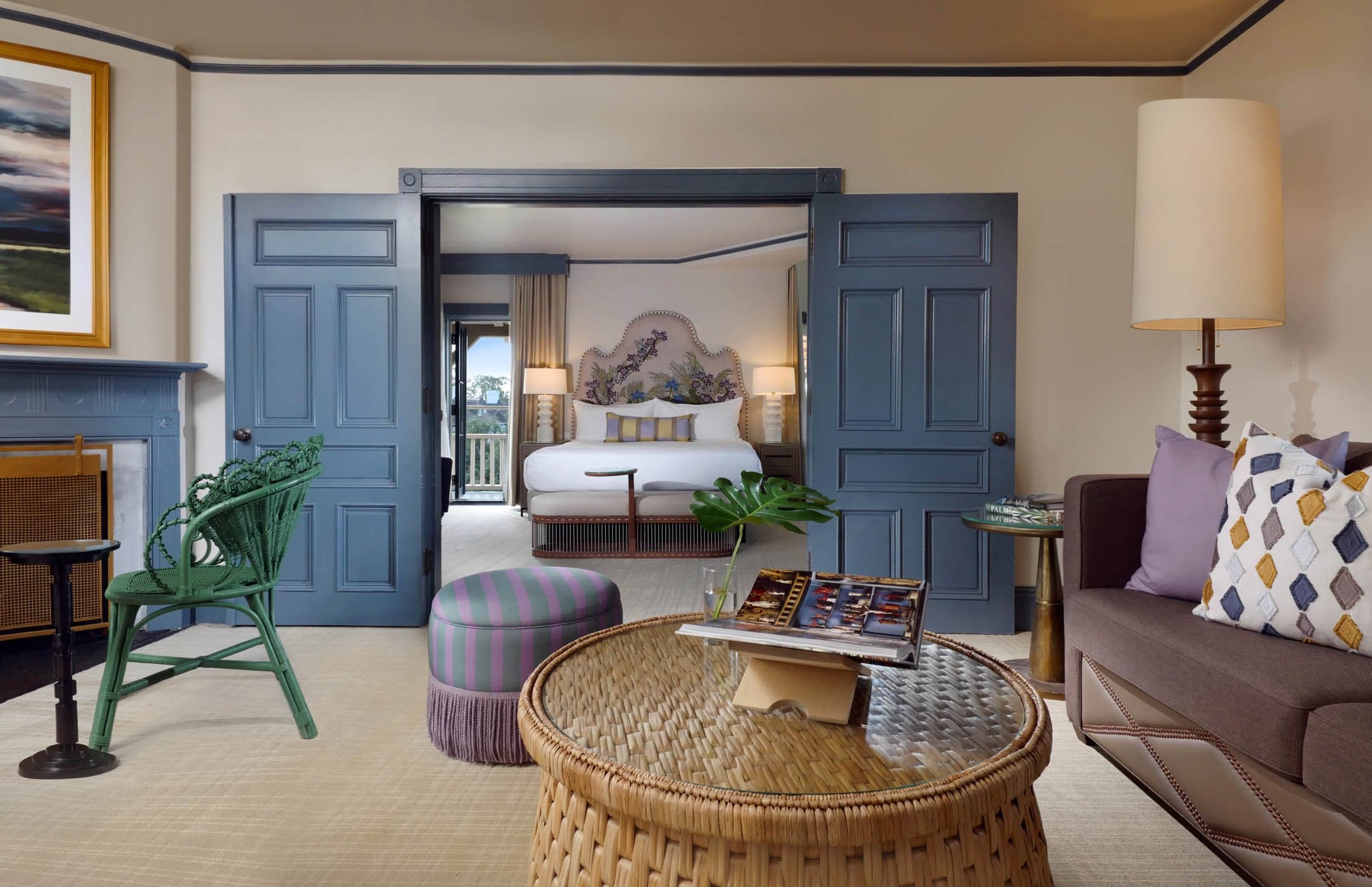 The living room just off of the bedroom in a Presidential suite at Jekyll