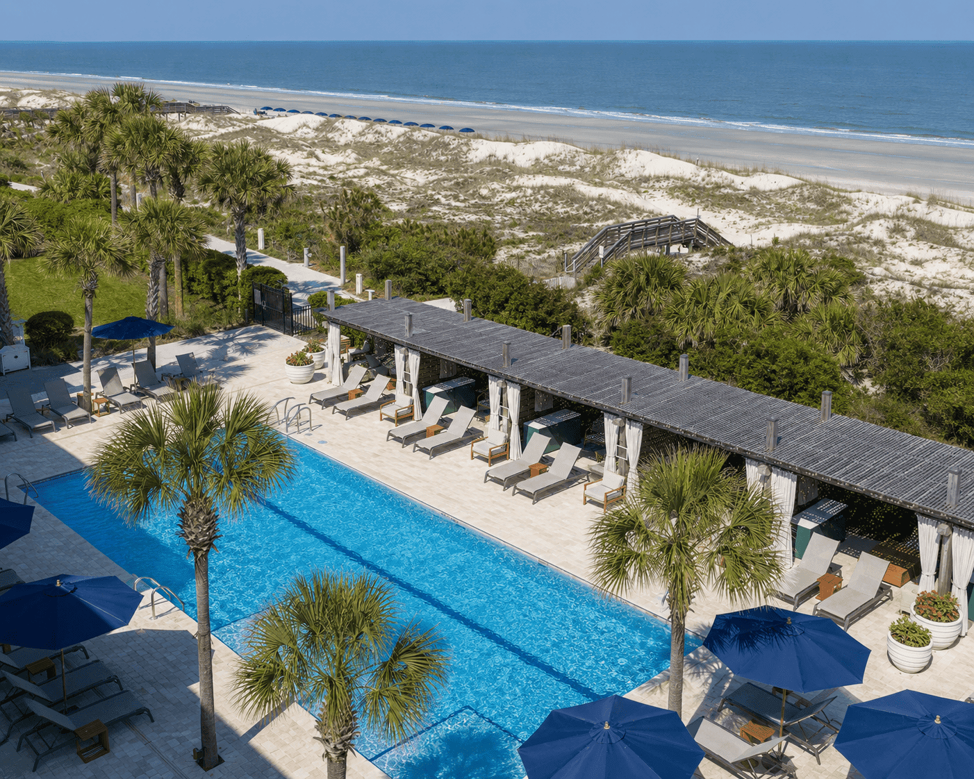 Aerial view of the pool and the beach