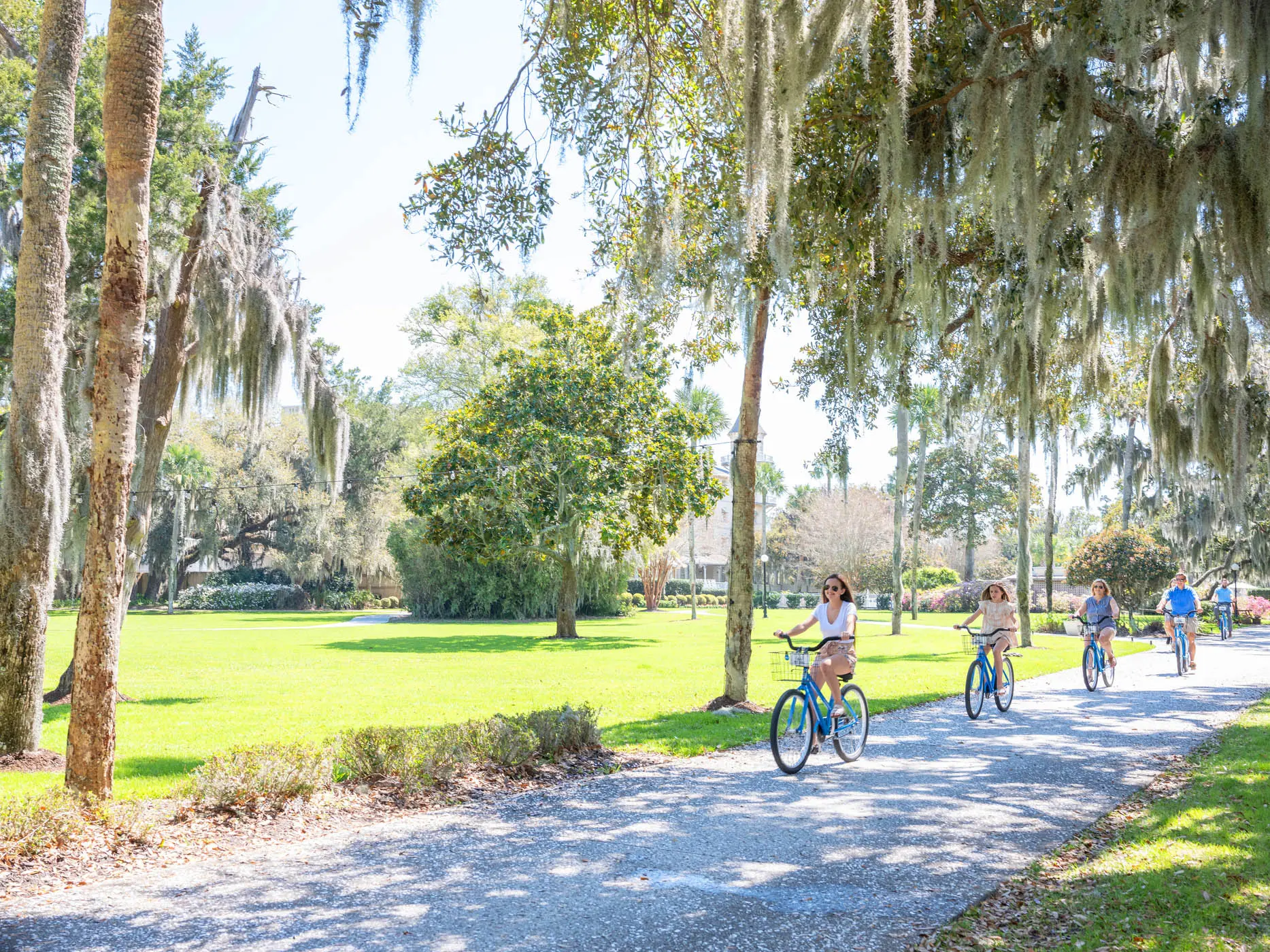 A group of people on rental bikes