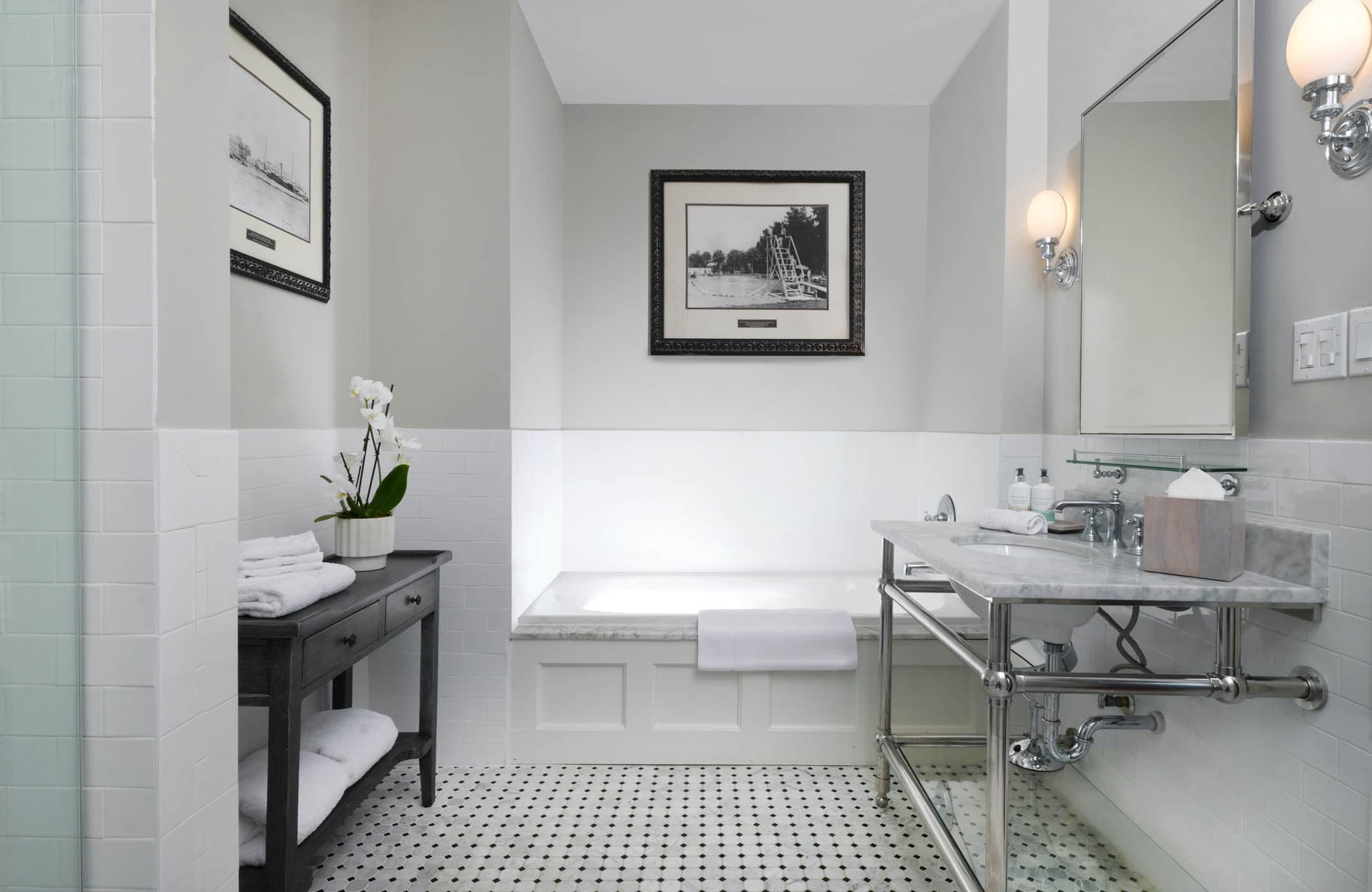 A bright, clean bathroom at Crane
