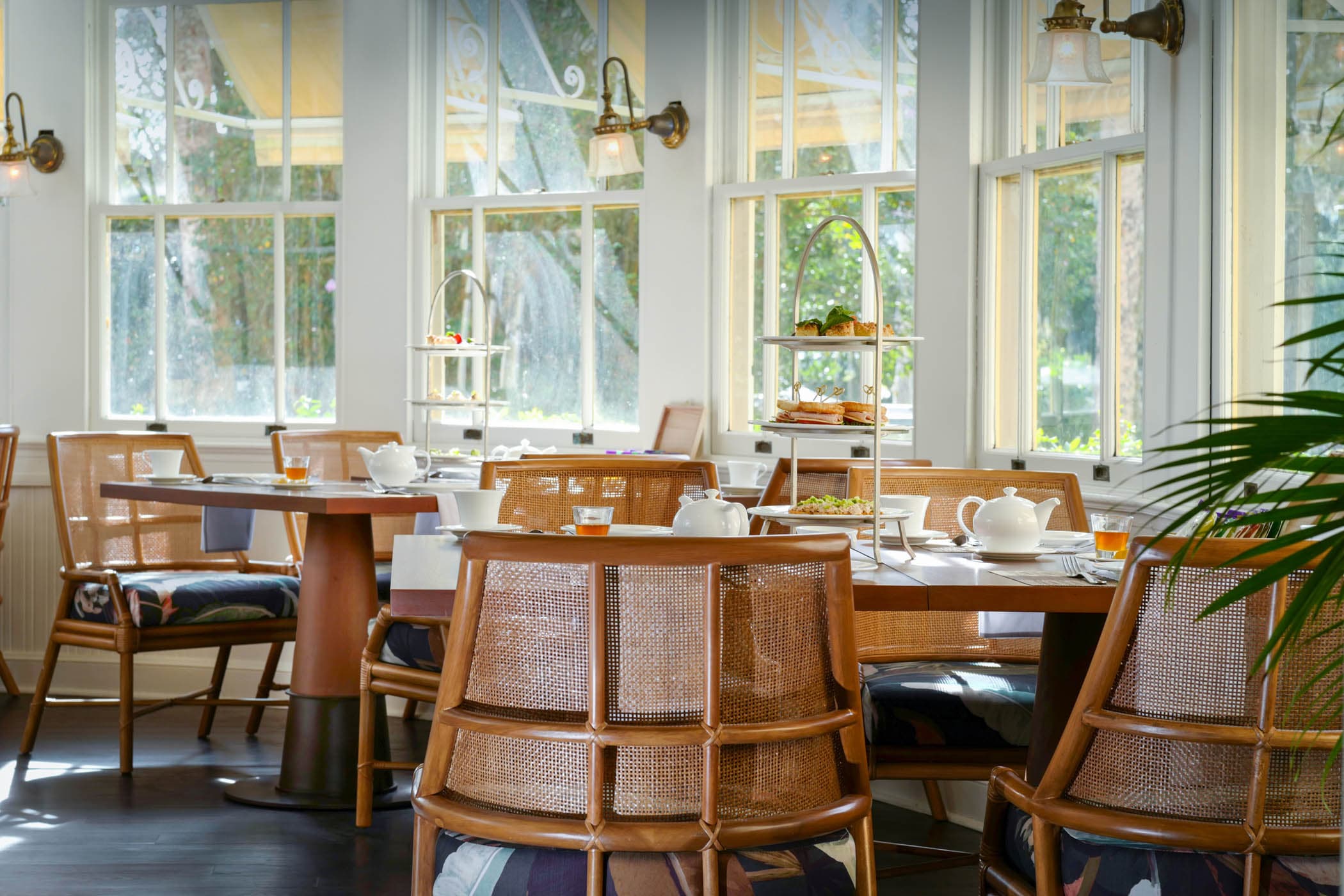 A dining room set up for high tea