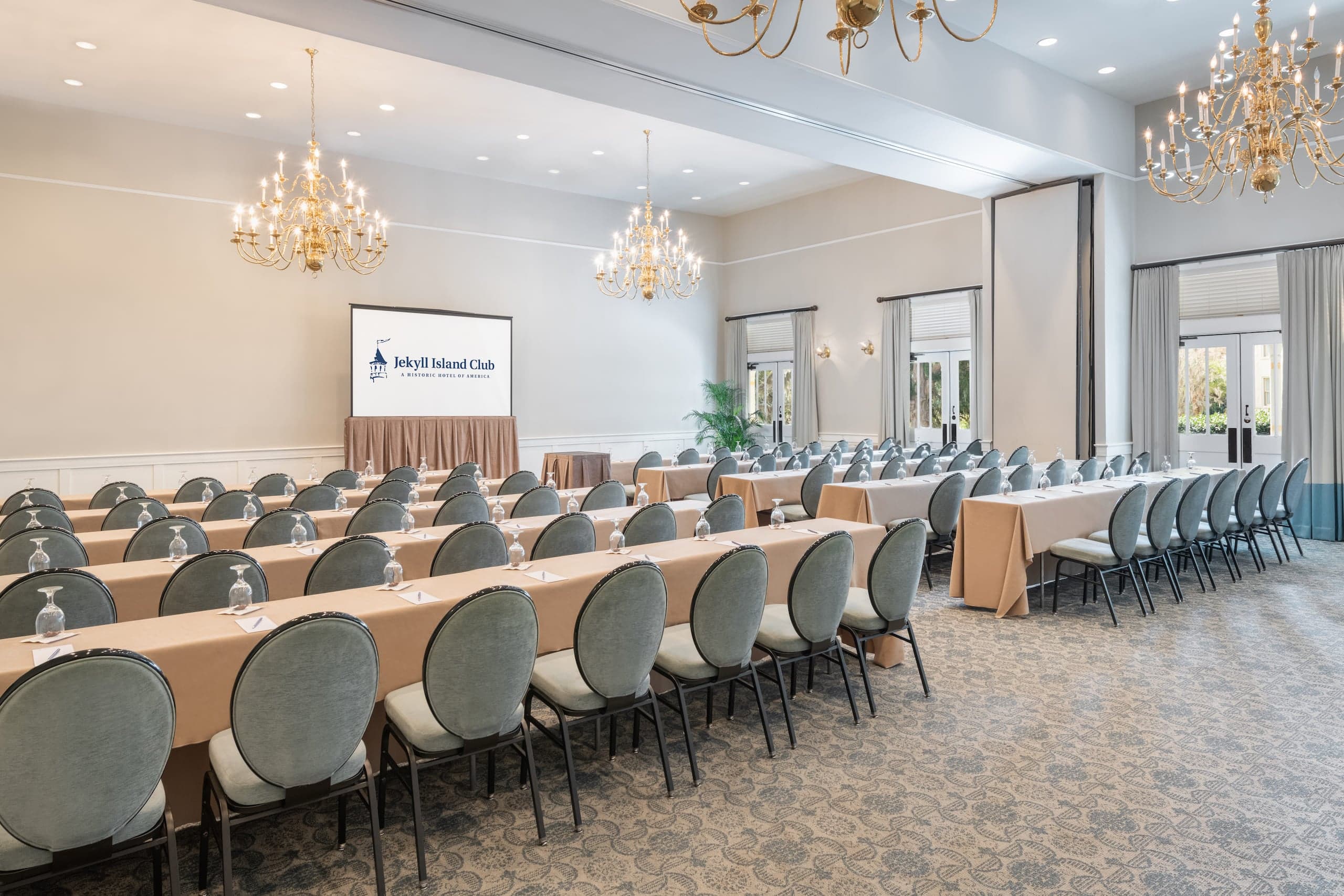 The Club Ballroom set up for a meeting