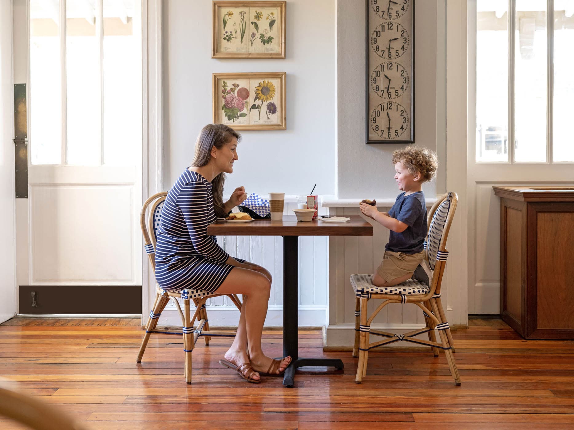 A mother and child eating at Pantry