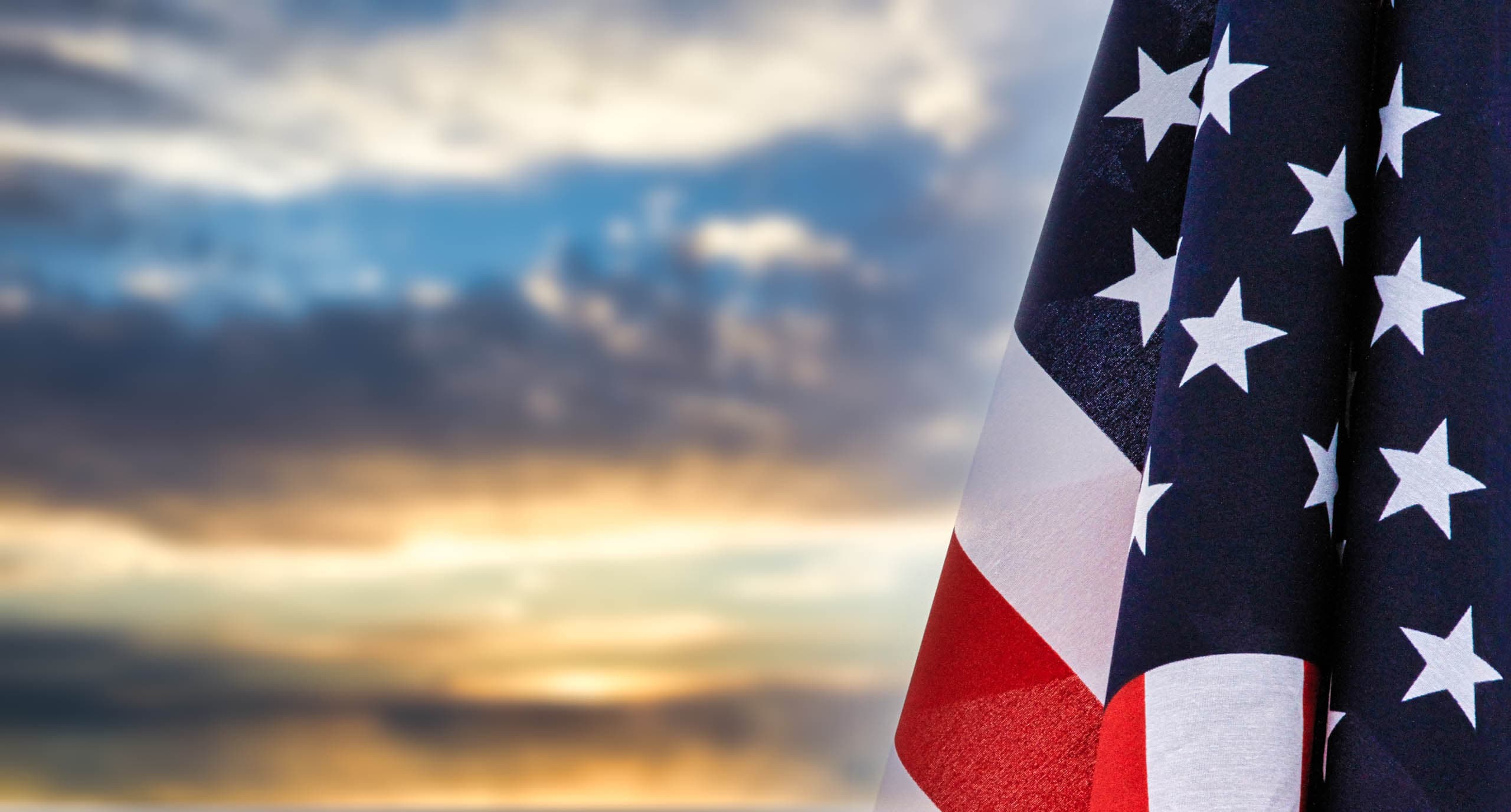 Patriotic United States Of America Flag At Rest Before A Beautiful