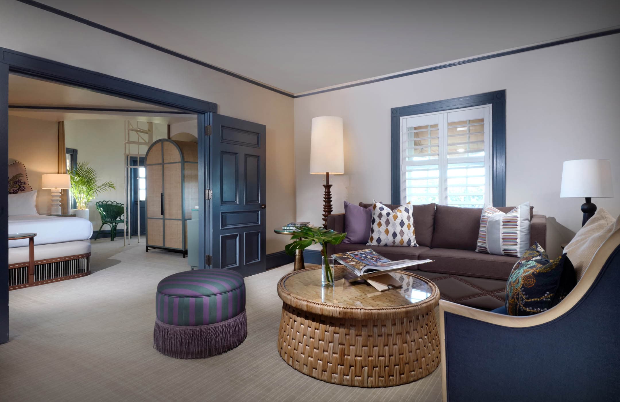 The living space just off of the bedroom in a Presidential suite at Jekyll
