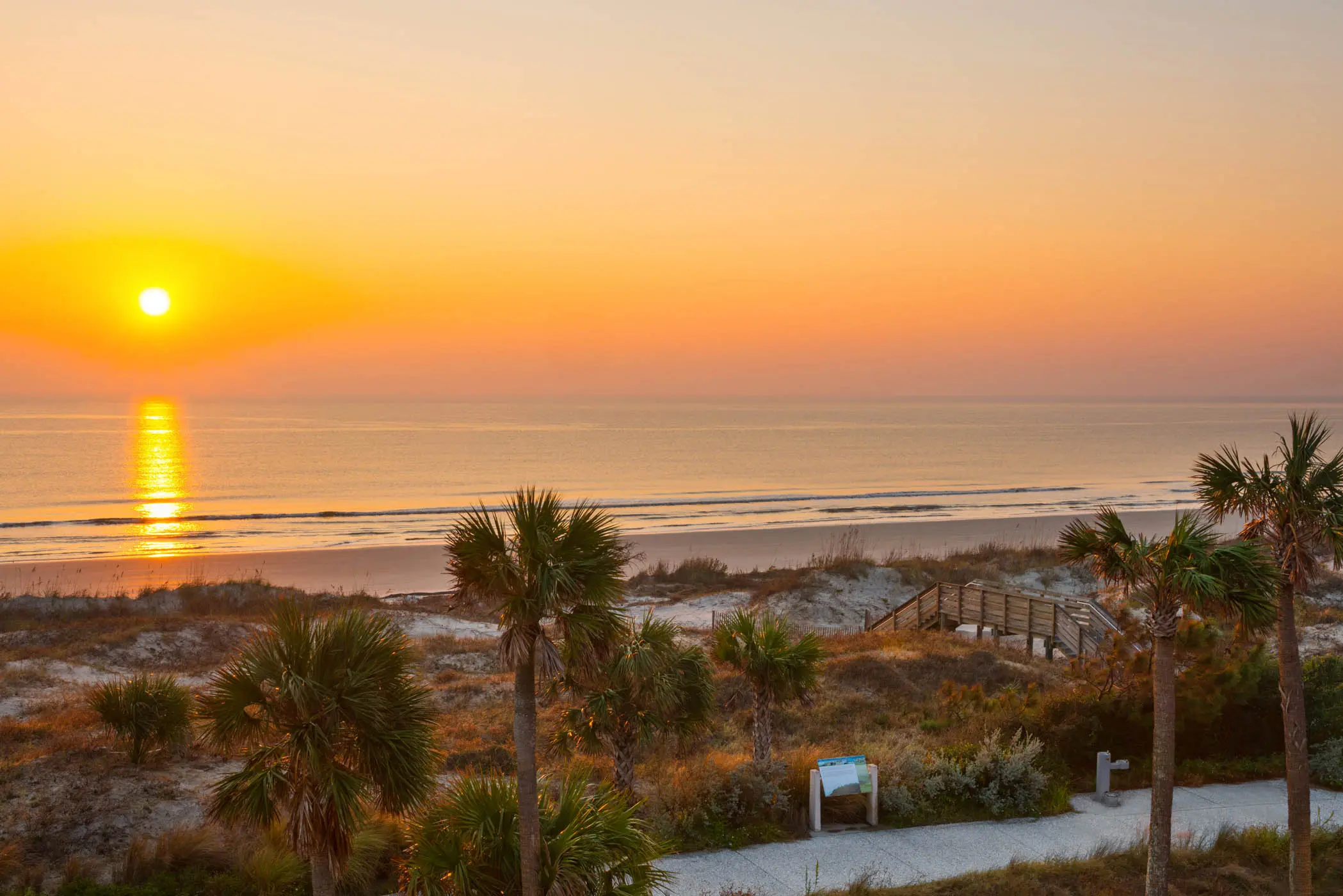 A view of the stunning beach at sunset