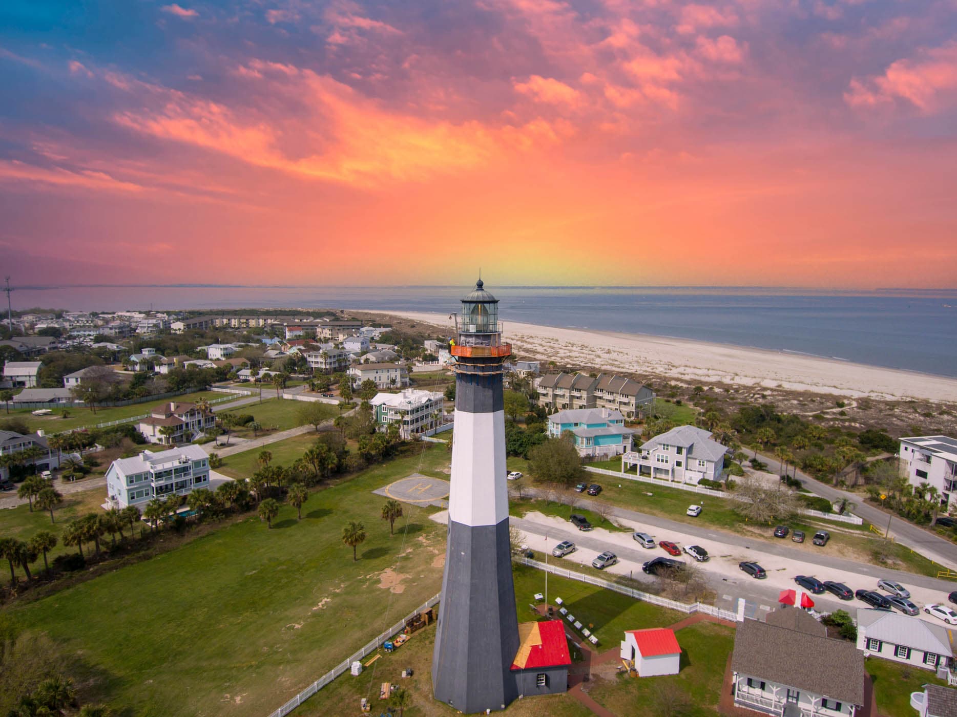 Aerial Shot Of The A Gorgeous Spring Landscape At Tybee Island