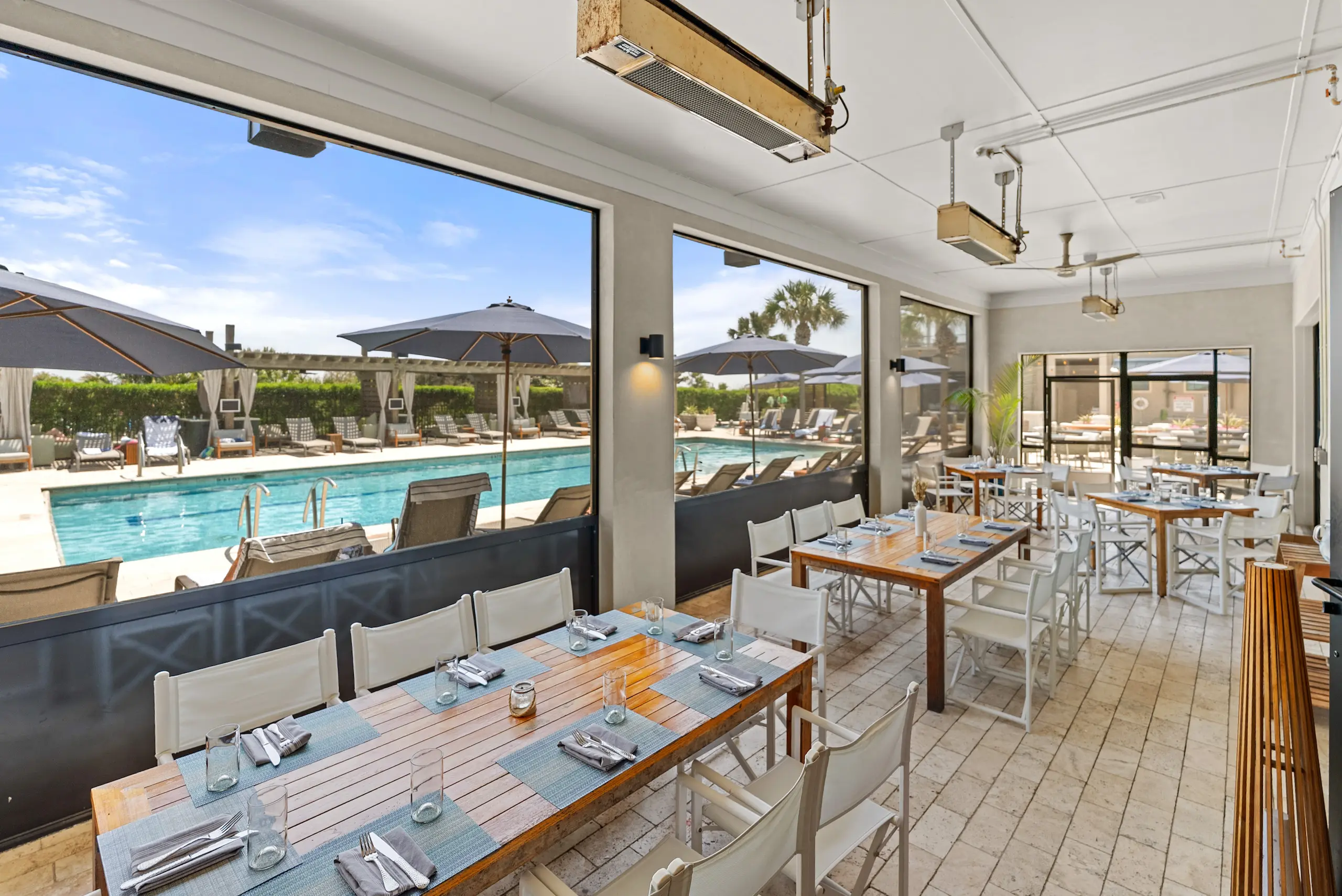 Eighty Ocean Kitchen interior and view of the pool