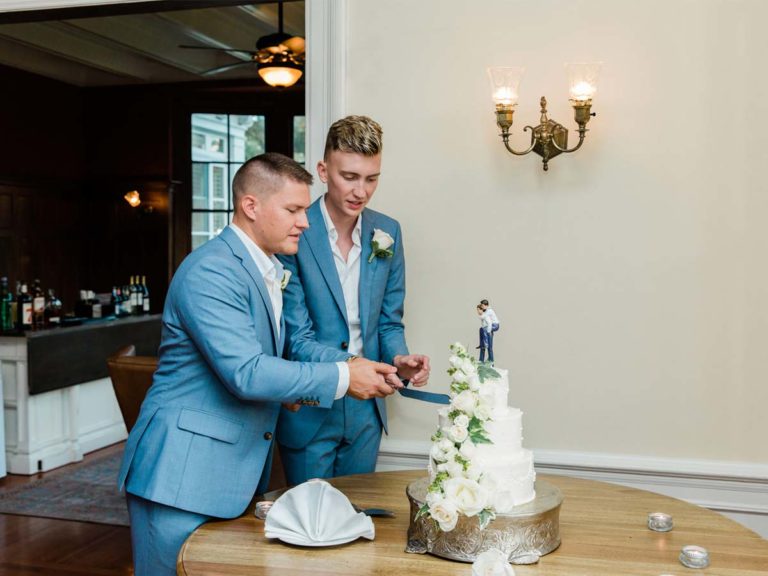 Bill And Andrew Cut The Cake.