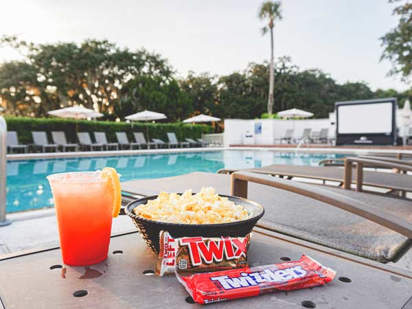 Popcorn, Candy, And Drinks By The Pool.