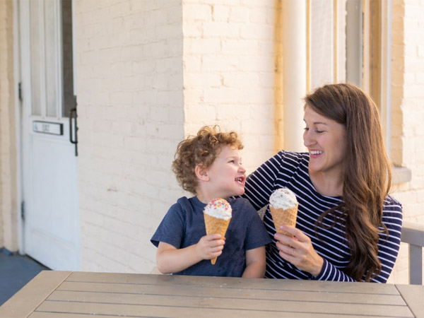 mother and son having ice cream